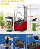 CRANDDI Quiet Commercial Blender with Soundproof Shield, 2200 Watt Professional Blenders for Kitchen, Red