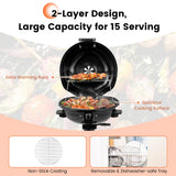 HAPPYGRILL 1600W Electric Grill Outdoor, Portable BBQ Grill with Warming Tray, Removable Non-Stick Grill Rack, Adjustable Temperature& Oil Drip Tray for Patio, Camping, Picnic (Balck)