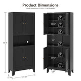 QPRVPTOW 69" H Kitchen Pantry Cabinet with Countertop,Kitchen Hutch Cabinet with Storage,Black Metal Storage Cabinet,Microwave Cabinet,