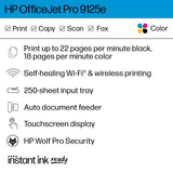 HP OfficeJet Pro 9125e All-in-One Printer, Color, Printer-for-Small Medium Business, Print, Copy, scan, fax HP
