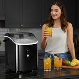 Antarctic Star Nugget Ice Maker Countertop with Soft Chewable Ice, Portable Sonic Ice Maker with Basket and Scoop, Removable Top Cover (Stainless Steel Black)