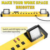 Heavy Duty Metal 10 Outlets 6FT Long Power Strip with LED Worklight, Yellow