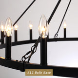 YLCHYTDZSW 24-Light Black Wagon Wheel Chandelier for Living Room 52 Inch Farmhouse Chandeliers Large Round High Ceilings Light Fixtures for Entryway Dining Room Foyer Kitchen Island