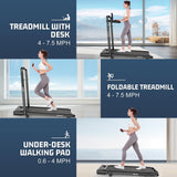 Walking Pad Treadmill with Desk Workstation, 15% Incline Treadmill with Handle Bar, Foldable Treadmills Under Desk for Home/Office, 400 lbs+ Capacity