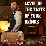 Whiskey Gift Set, 14 Pcs - Whiskey Decanter + Wooden Smoker + Old Fashioned Glasses
