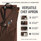 Asaya Chef & BBQ Apron with Pockets - Cross Back Canvas Cooking Apron for Women and Men, Adjustable Work & Grilling Aprons with Pocket, Bottle Opener and Hand Towel, 10oz Cotton Canvas (Brown)