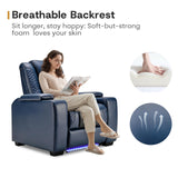 ANJ Power Home Theater Seating Set of 2, Blue Faux Leather Electric Recliner Chair with Adjustable Headrest, Dual Motors Movie Reclining Chairs with LED Lights,USB port,Cup Holders, Hidden Arm Storage