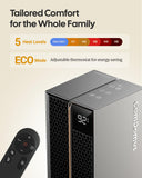 ComDomus Electric Heaters for Indoor Use, 32” Space Heater Large Room with Remote, 120° Oscillation, 5 Heat Levels, 3 Modes, Multiple Safety Protections, 1500W Ceramic Tower Heater for Bedroom, Silver