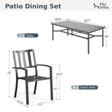 PHI VILLA 9 Pcs Outdoor Dining Set, 83" Rectangular Metal Table, Black