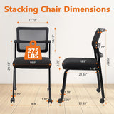Stacking Chairs 8 PK, Adjustable Backrest Stackable Mesh Office Waiting Room Armless Chair with Wheels for Guest