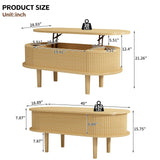 Fluted Lift Top Coffee Table, Oval MDF Center Table with Hidden Compartment