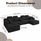RENDGO 146" Oversized Boneless Sectional Sofa with Chaise,U Shaped,Black