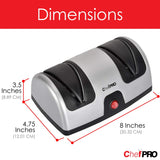 ELECTRIC KITCHEN KNIFE SHARPENER AND POLISHING SYSTEM by CHEF PRO, 2-Stage Sharpening, Compact And Easy-to-Use Design, Suction Cup Bottom and Easy Cleaning, Black-Silver