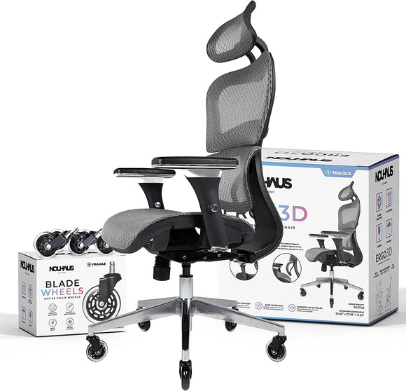Ergonomic Office Chair Lumbar Support Mesh Office Chair with 4D Adjustable Armrest (Grey) Nouhaus