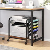 EasyCom Large Printer Stand with File Holder Organizer, Adjustable Height Shelf with Wheels, Rolling Printer Cart, Rustic Brown
