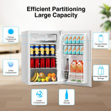 Kismile Mini Fridge with Freezer 4.41Cu.Ft,Single Reversible Door Small Refrigerator, Adjustable Thermostat, Energy Saving, Low Noise (White)
