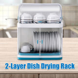 Tiardocge Dish Drying Rack, 2-Layer Kitchen Dish Rack, ish Drying Drainer with Cover, Double Drain Shelf, Dish Strainer Shelf for Dish, Knifes, Cup, Cutting Board