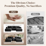 Boneless Couches for Living Room - 110" U Shaped Modular Sectional Sofa with Ottoman Oversized Deep Seat Corduroy No Assembly Memory Foam Cloud Big Comfy Convertible Floor Couch (Black)