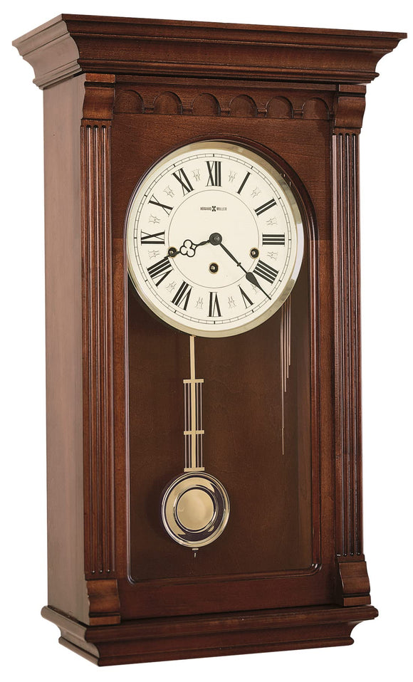 Alcott Wall Clock 613-229 – Windsor Cherry, Brass Pendulum with Mechanical, Key-Wound, Single-Chime Movement Howard Miller