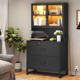 SEDETA 2 Drawer File Cabinet with Lock & Charging Station, Filing Cabinet Fits Letter, Legal, A4 Size, Wood File Cabinets, Black