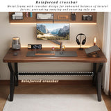 Modern Solid Wood Computer Desk, 55" Farmhouse Style Home Office Workstation, Metal Frame PC & Gaming Table for Study, Writing, Dining - Light Walnut Finish