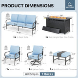 MFSTUDIO 8 Piece Metal Patio Furniture Set with Fire Pit Table, Blue