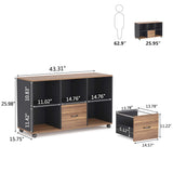 2 Drawers Lateral File Cabinets, Home Office 43-inch Mobile Wood Cabinet Credenza Printer Stand with Wheels and Open Storage Shelves