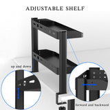 Clamp on Desk Shelf, 17in 2-Tier Office Desk Shelves Organizer, Small Shelf for Top of Desk with Headphone Holder and Hooks, Desktop Storage Rack for Home Workspace, Study Rooms, Gaming Accessories
