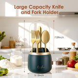 EXIN DECHEN 360 Rotation Silverware Organizer for Kitchen Counter, Utensil Holder Caddy with Cover, Spoon and Fork Organizer, 7 Slots and Intermediate Drainage Device