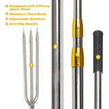 Cyfie Telescopic Fishing Gaff Flounder Gig, Stainless Steel Fishing Hunting Harpoon Pole with Spear Hook Barbed, Heavy Duty Frog Flounder Gig for Ice Fishing Saltwater Sea (9.4ft Long with 3-Prong)