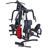 Body-Solid (EXM2500BLPSRSTK) Multi-Station Home Gym Machine, Arm & Leg Strength Training Functional Exercise Workout Station, 210lbs. Red Weight Stack with Leg Press Body-Solid