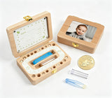 Tooth Fairy Tooth Holder, Handcrafted Natural Wood Storage Box with Fairy Gold Coin, Ideal for Baby Teeth Umbilical Cord Lanugo, Odorless Non-Toxic Keepsake Organizer for Lost Teeth (Large)