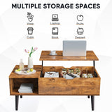 UOCFYK Multi-Function Lift Top Coffee Table, Wooden Lift Tabletop Dining Table for Living Room with Storage Shelf and Hidden Compartment, Brown