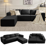 Furnify 136" Modular Sectional Couch Left/Right Facing Convertible, L-Shape Modern Teddy Sofa, Deep Seat Upholstered Foam Couch for Living Room Bedroom, No Assembly Required (Black, Teddy Boucle)