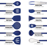 Silicone Kitchen Utensils Set - 12 Pieces Cooking Utensils Non-Stick Heat Resistance Silicon with Stainless Steel Handle - Blue Kaiihome