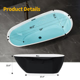 59 Inch Freestanding Bathtub, Acrylic Deep Soaking Tub, Chrome Overflow and Drain, Non-Slip Standalone Bath Tub for Bathroom, cUPC Certified, Ergonomic Modern Bath for Bathrooms