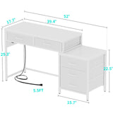 Reversible Computer Desk with 5 Drawers, Sturdy Office Desk with Power Outlets and USB Ports