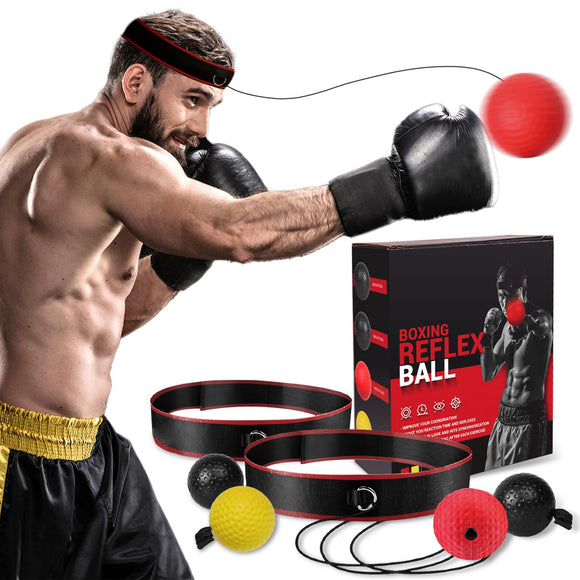 Boxing Reflex Ball Headband Set - Includes 4 Different Balls and 2 Adjustable Headbands for Beginner Proficiency Improvement, Great Boxing Equipment KTEBO