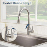 HOTIS Kitchen Sink Faucet Brushed Nickel with Pull Down Sprayer, Single Hole Stainless Steel Bar Faucet, 360° Swivel Pull Out Sink Faucets for Kitchen, Laundry & Bar Sinks, HT-KF100