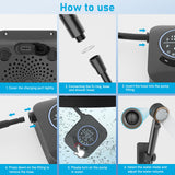 GOSCHE Portable Camping Shower, 8000mAh Rechargeable Outdoor Shower Pump with 20L Collapsible Bucket, Intelligent LED Display, IPX8 Waterproof Pump for RV, Travel, Hiking, Pet Bath, Beach