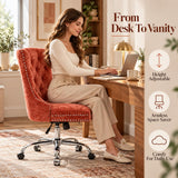 Orange Velvet Vanity Chair with Wheels, Armless Home Office Desk Chairs