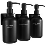 Shampoo and Conditioner Dispenser Wall Mounted Set of 3 Black - No Drill Shower Soap Dispenser for Bathroom Refillable - Spa Hotel Style Accessories by MaisoNovo