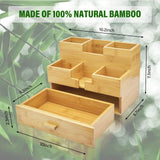Charmlife Bamboo Desk Organizer - Countertop Drawers Organizer Tabletop Storage Organization Makeup & Pen Storage with Drawer & Pencil Holder for Office Organization