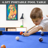 4.5Ft Pool Table, Wooden Billiard Tables for Kids, Portable Pool Game Tables 16 Balls, 2 Cue Sticks, 2 Chalks and Brush for Family, Party (Blue)