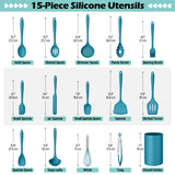 Homikit Silicone Cooking Utensils Set, 15-Piece Nonstick and Heat Resistant Kitchen Utensil Spatula Set with Holder, Blue