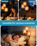Lightdot Modern Glass Table Lamp Dimmable Mid Century 3-Light Black Desk Lamp with Rose Red Glass Shade& Bulb Included 3000K Warmwhite Nightstand Lamp for Bedroom Bedside End Table
