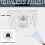 LUXRITE 2 Inch Trimless LED Recessed Lighting, 12W, 1100LM, 5CCT 2700K-5000K, 60° Beam Angle, Dimmable, Push-n-Lock Spotlight, CRI 90, Damp & IC Rated, Plaster Downlight, ETL (6 Count (Pack of 1))
