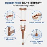 Loyoda Adjustable & Shock-Absorbing Crutch with Dual Height Adjustment, Under Arm Crutches for Adults & Kids 4'3" to 6'3"，Ergonomic Handle & Durable Rubber Tip for Maximum Comfort and Support