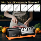 2026 New Electric Knife Sharpener for Kitchen Knives, with 100% Diamond Abrasives and Precision Angle Guides, 3-Stage Professional Automatic Quickly Sharpening/Polishing, Black/Orange