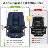 EXCEBET Big and Tall Executive Office Chair with Footrest, 400LBS Capacity Ergonomic High-Back Desk Office Chair with Lumbar Support, Padded Armrests & Thick Cushion, Blue PU Leather Chairs